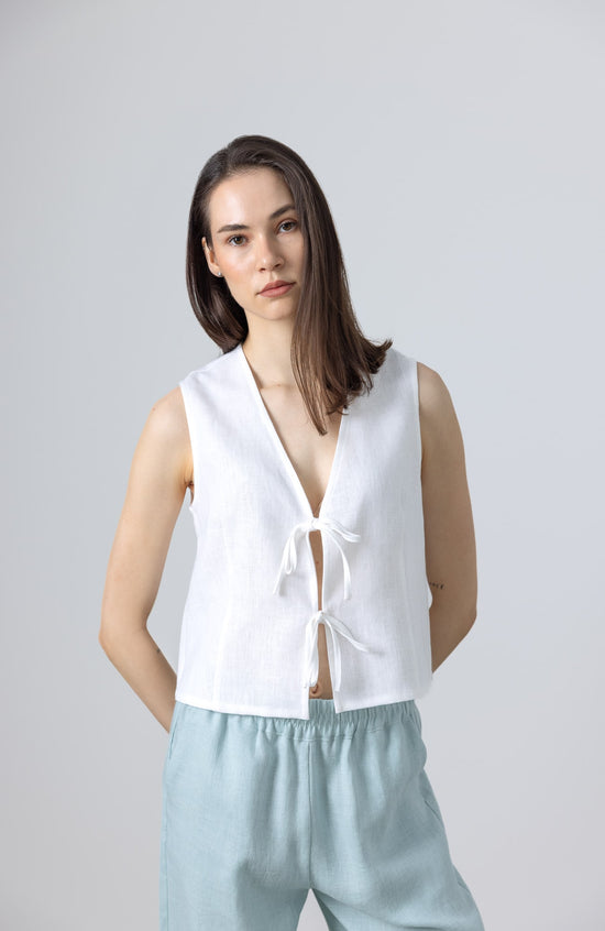 white linen vest womens