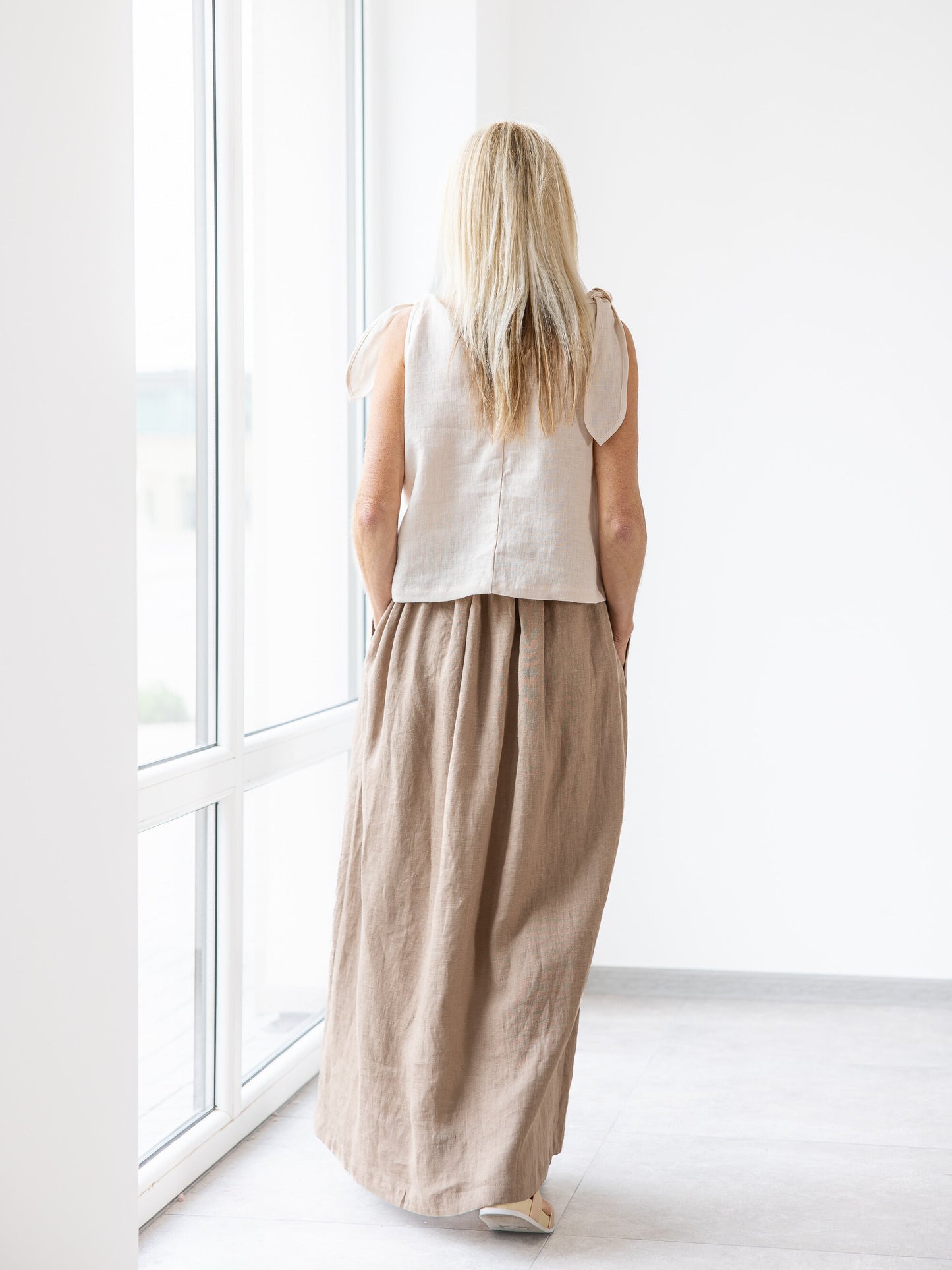 Nica - Linen Bow Shoulder Tank Top | High Quality Linen