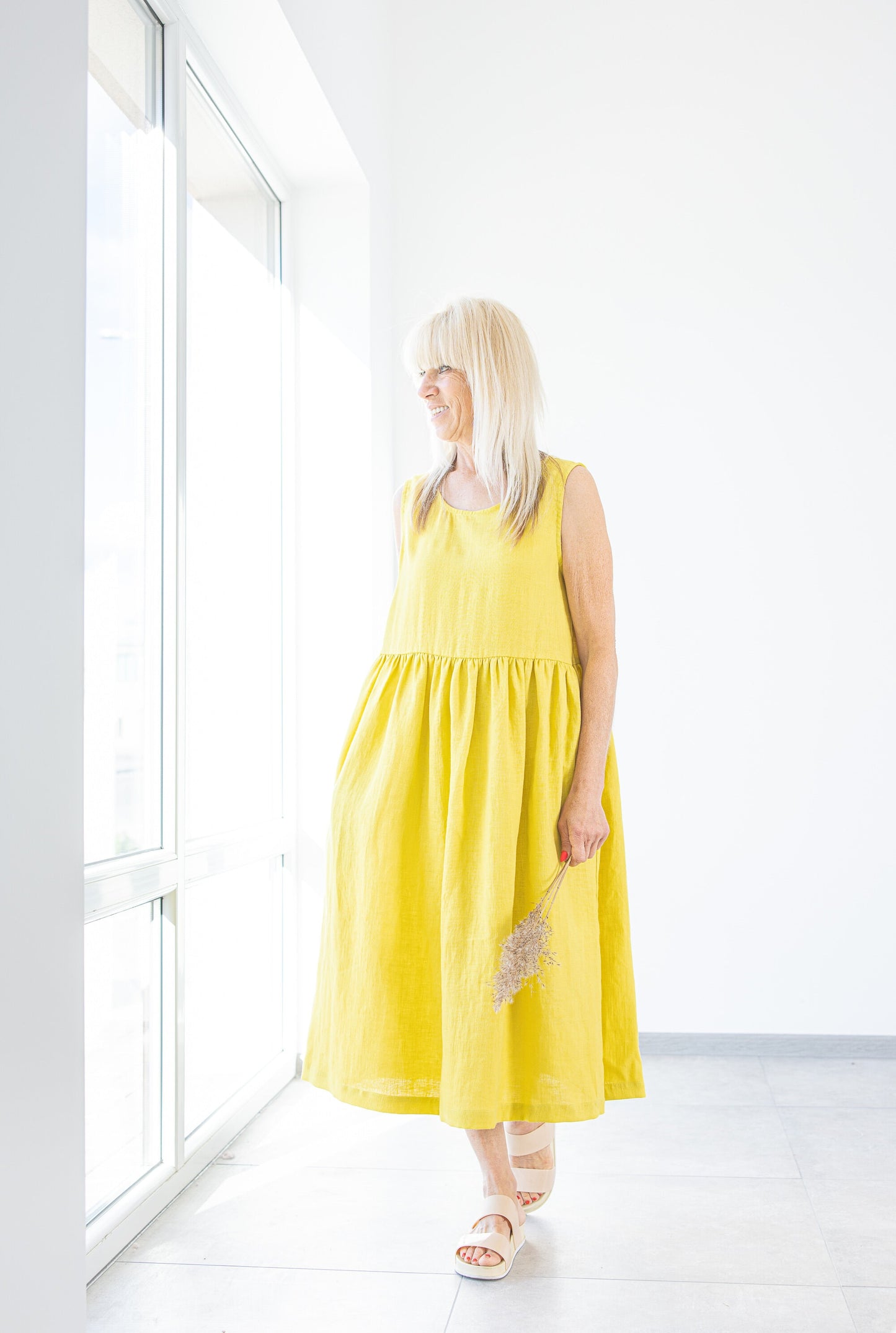 minimalist linen dress Minimalist Linen Dress with Pleat Detail, Linen Maxi Dress Turquoise, Sleeveless Linen Dress Long, 100% Linen Clothing, XL / Dusty Turquoise