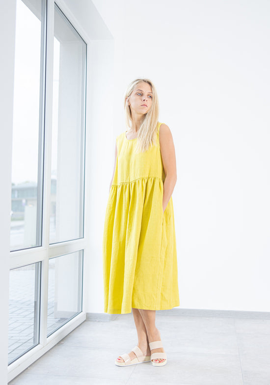 Minimalist yellow linen dress